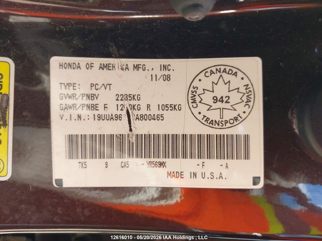 Продажа на аукционе авто 2009 Acura Tl, vin: 19UUA96519A800465, номер лота: 12616010