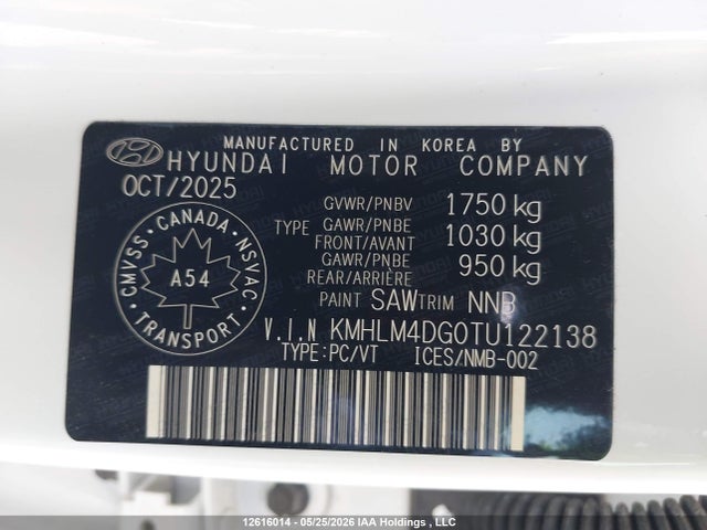 Aukcja sprzedaży 2026 Hyundai Elantra Preferred, vin: KMHLM4DG0TU122138, numer aukcji: 12616014