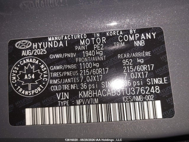 2026 Hyundai Kona Se მანქანა იყიდება აუქციონზე, vin: KM8HACAB3TU376248, აუქციონის ნომერი: 12616020