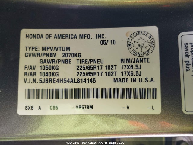 Aukcja sprzedaży 2010 Honda Cr-v Ex, vin: 5J6RE4H54AL814145, numer aukcji: 12613343
