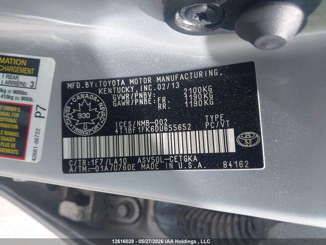 Aukcja sprzedaży 2013 Toyota Camry L/se/le/xle, vin: 4T1BF1FK6DU655652, numer aukcji: 12616028
