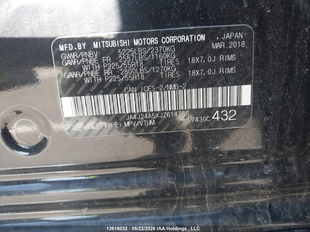 2018 Mitsubishi Outlander Phev Gt/se მანქანა იყიდება აუქციონზე, vin: JA4J24A5XJZ614786, აუქციონის ნომერი: 12616032