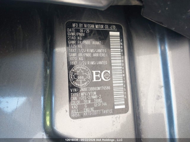 12616038 :رقم المزاد ، JN8BT3BB6SW176586 vin ، 2025 Nissan Rogue Sv/rock Creek مزاد بيع