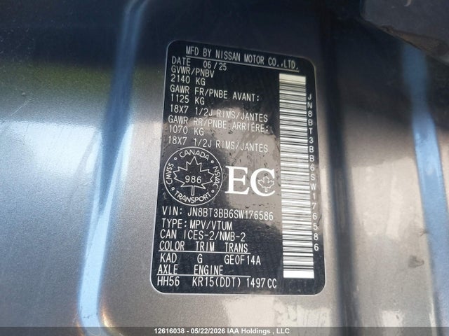 12616038 :رقم المزاد ، JN8BT3BB6SW176586 vin ، 2025 Nissan Rogue Sv/rock Creek مزاد بيع