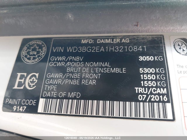 12616040 :رقم المزاد ، WD3BG2EA1H3210841 vin ، 2017 Mercedes-benz Metris مزاد بيع