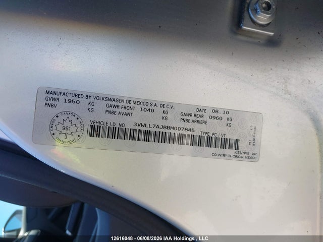 Aukcja sprzedaży 2011 Volkswagen Jetta Tdi, vin: 3VWLL7AJ8BM007845, numer aukcji: 12616048