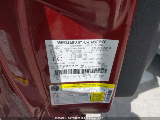 Продаж на аукціоні авто 2014 Ford F-150 Fx4, vin: 1FTFW1ET4EKF00126, номер лоту: 12616061