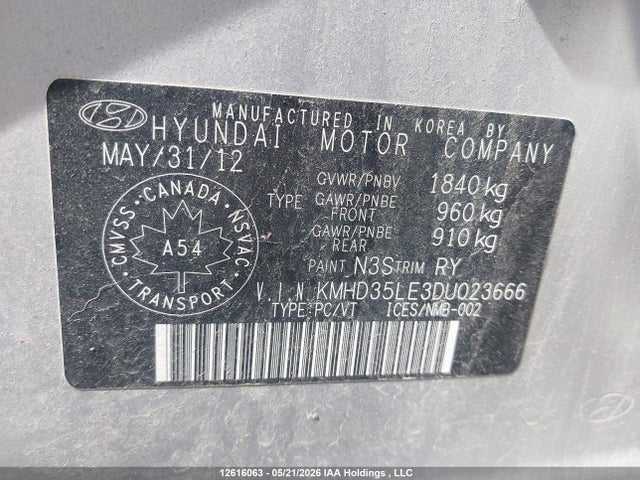 12616063 :رقم المزاد ، KMHD35LE3DU023666 vin ، 2013 Hyundai Elantra Gt مزاد بيع