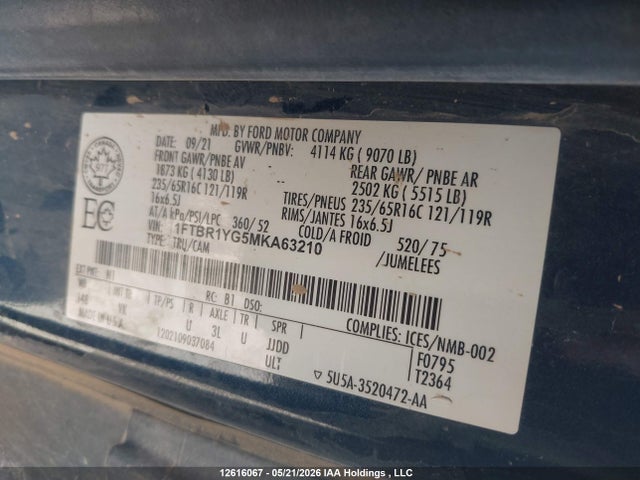 1FTBR1YG5MKA63210 Ford Transit-250 Cargo