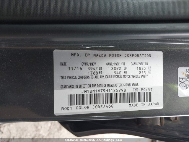 12616068 :رقم المزاد ، JM1BN1V79H1125798 vin ، 2017 Mazda 3 Touring مزاد بيع