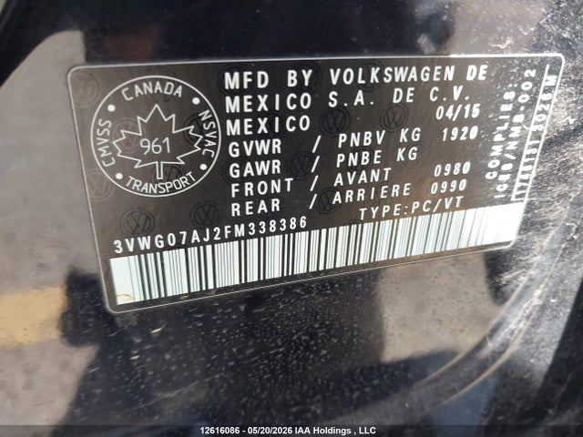 Aukcja sprzedaży 2015 Volkswagen Jetta 1.8 Tsi Highline, vin: 3VWG07AJ2FM338386, numer aukcji: 12616086