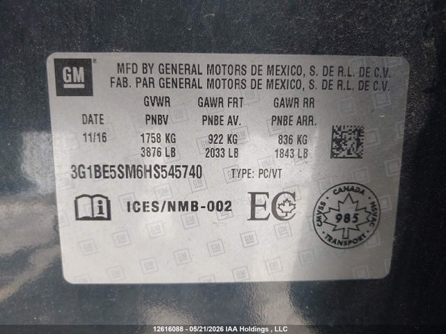 3G1BE5SM6HS545740 Chevrolet CRUZE LT