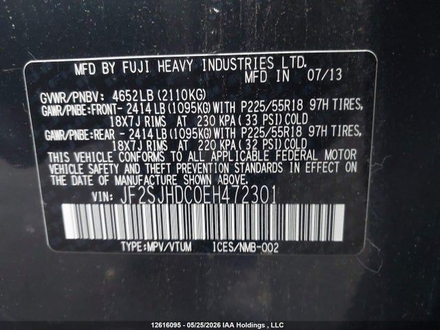 Aukcja sprzedaży 2014 Subaru Forester, vin: JF2SJHDC0EH472301, numer aukcji: 12616095