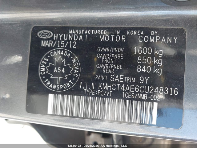 Продажа на аукционе авто 2012 Hyundai Accent, vin: KMHCT4AE6CU248316, номер лота: 12616102