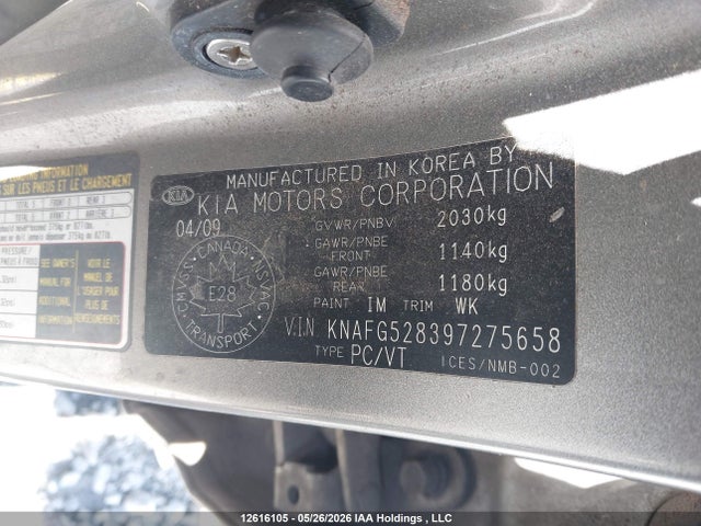 Продажа на аукционе авто 2009 Kia Rondo Ex/ex-premium/lx, vin: KNAFG528397275658, номер лота: 12616105