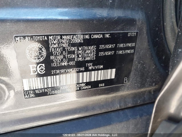 2021 Toyota Rav4 Xle/xle Premium მანქანა იყიდება აუქციონზე, vin: 2T3R1RFV4MC232146, აუქციონის ნომერი: 12616123
