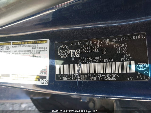 12616126 :رقم المزاد ، 2T1KR32E25C916278 vin ، 2005 Toyota Matrix Wagon مزاد بيع