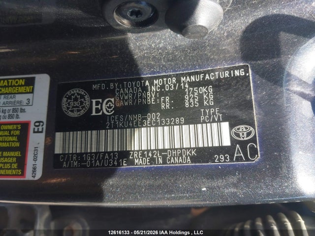12616133 :رقم المزاد ، 2T1KU4EE3EC133289 vin ، 2014 Toyota Matrix Wagon مزاد بيع