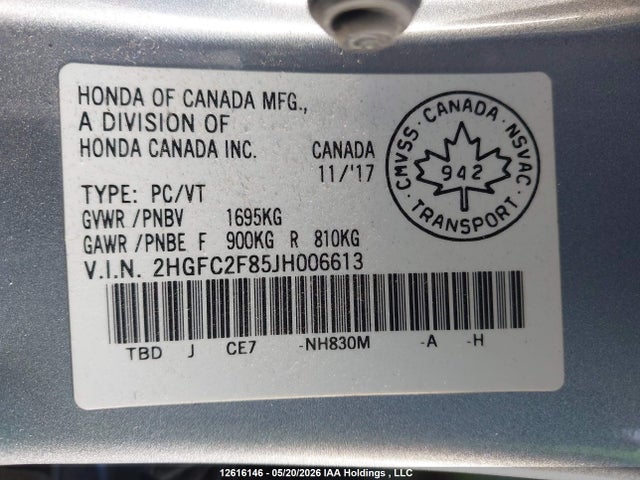 2018 Honda Civic Ex მანქანა იყიდება აუქციონზე, vin: 2HGFC2F85JH006613, აუქციონის ნომერი: 12616146