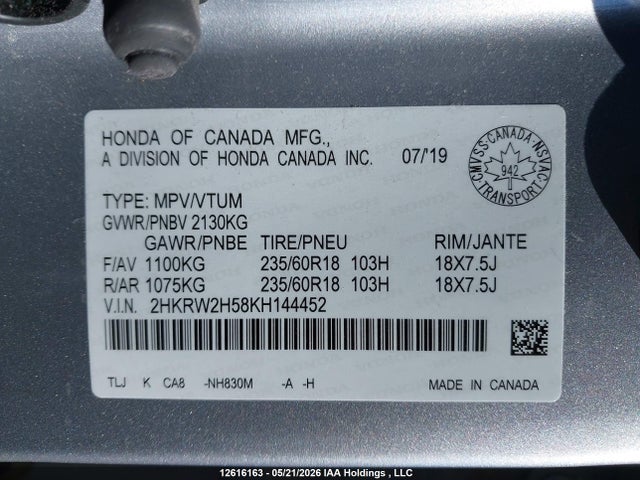 2HKRW2H58KH144452 Honda CR-V EX