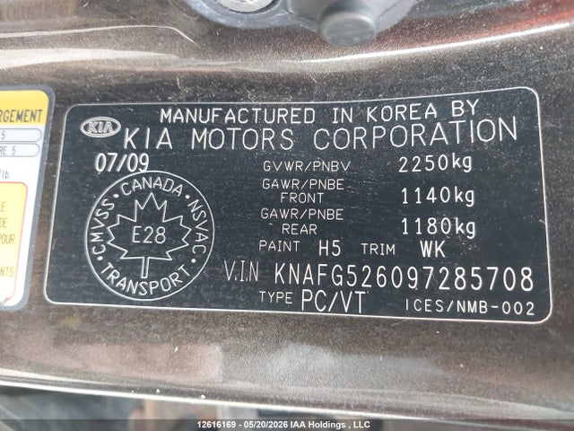 Продажа на аукционе авто 2009 Kia Rondo Lx/ex, vin: KNAFG526097285708, номер лота: 12616169