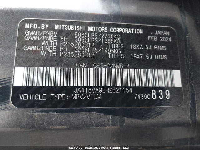 Продажа на аукционе авто 2024 Mitsubishi Outlander Phev Le/sel, vin: JA4T5VA92RZ621154, номер лота: 12616179