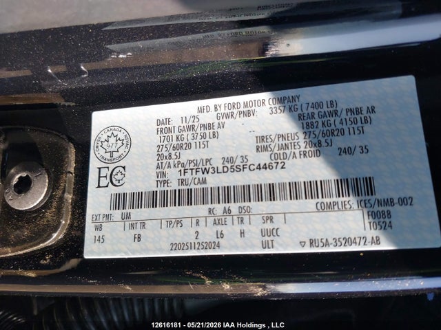 Ford F-150 Xlt 2025 1FTFW3LD5SFC44672 Image 9