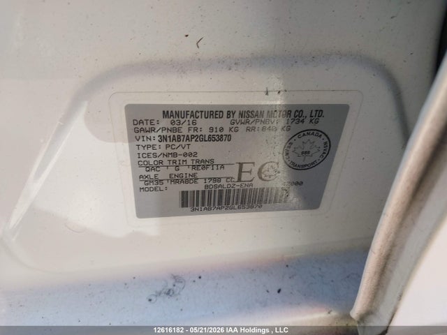 3N1AB7AP2GL653870 Nissan Sentra 1.8 S/1.8 Sl/1.8 Sr/1.8 Sv