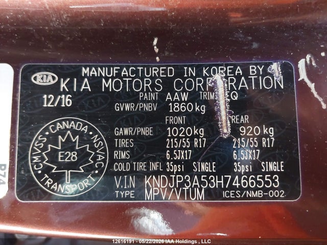 Продажа на аукционе авто 2017 Kia Soul, vin: KNDJP3A53H7466553, номер лота: 12616191