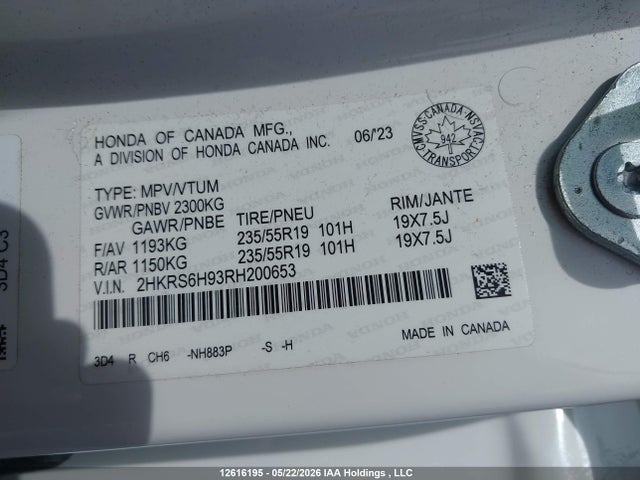 2HKRS6H93RH200653 Honda Cr-v Touring Hybrid