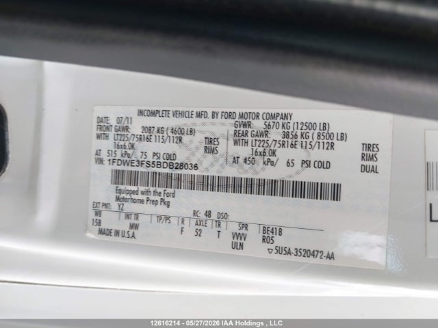 2012 Ford Econoline E350 Super Duty Ctway Van მანქანა იყიდება აუქციონზე, vin: 1FDWE3FS5BDB28036, აუქციონის ნომერი: 12616214