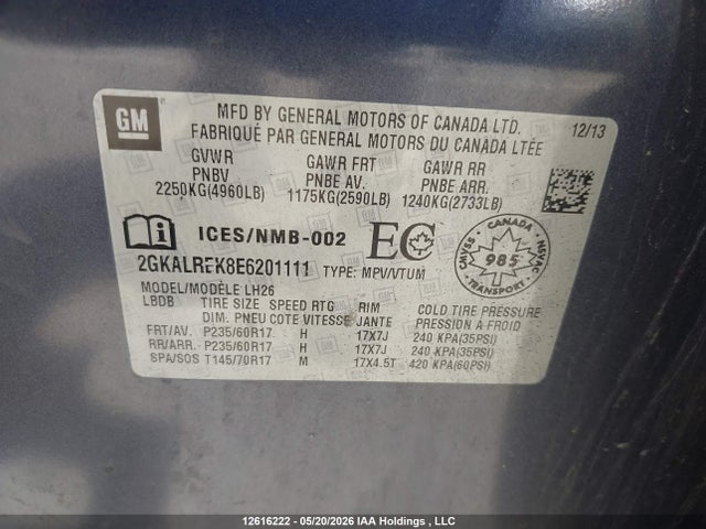 Aukcja sprzedaży 2014 Gmc Terrain Sle, vin: 2GKALREK8E6201111, numer aukcji: 12616222