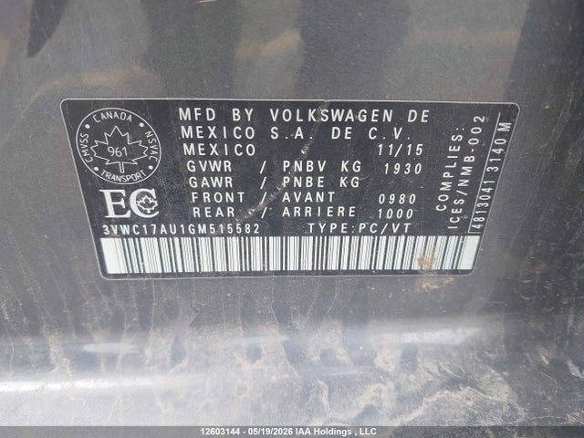3VWC17AU1GM515582 Volkswagen Golf Sportwagon 1.8 Tsi Comfortline/1.8 Tsi Highline/1.8 Tsi Trendline