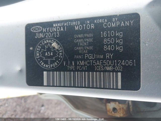 2013 Hyundai Accent Gl მანქანა იყიდება აუქციონზე, vin: KMHCT5AE5DU124061, აუქციონის ნომერი: 12613403