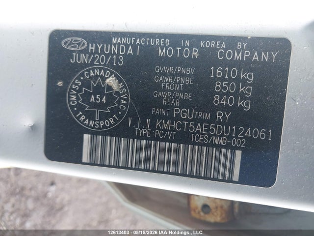 2013 Hyundai Accent Gl მანქანა იყიდება აუქციონზე, vin: KMHCT5AE5DU124061, აუქციონის ნომერი: 12613403