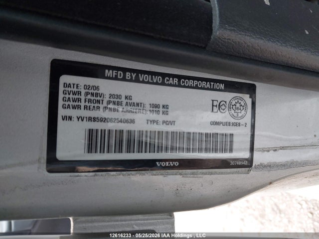 12616233 :رقم المزاد ، YV1RS592062540636 vin ، 2006 Volvo S60 مزاد بيع
