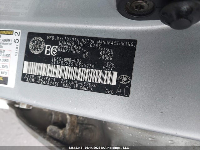 12612343 :رقم المزاد ، 2T1BR32E96C585278 vin ، 2006 Toyota Corolla Ce/le/sport مزاد بيع