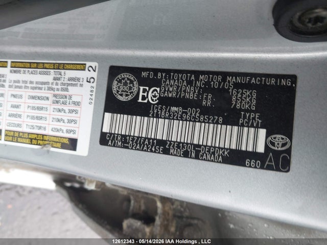 12612343 :رقم المزاد ، 2T1BR32E96C585278 vin ، 2006 Toyota Corolla Ce/le/sport مزاد بيع