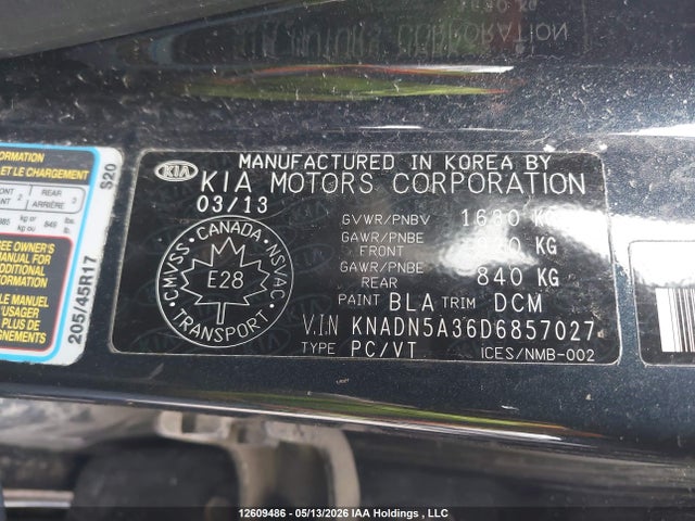 12609486 :رقم المزاد ، KNADN5A36D6857027 vin ، 2013 Kia Rio Ex/sx مزاد بيع