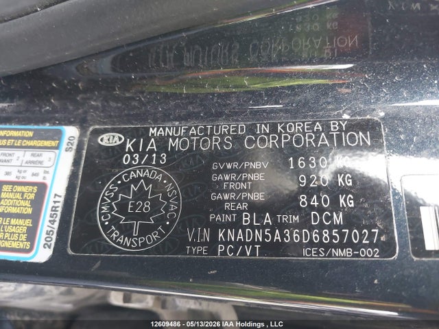 12609486 :رقم المزاد ، KNADN5A36D6857027 vin ، 2013 Kia Rio Ex/sx مزاد بيع
