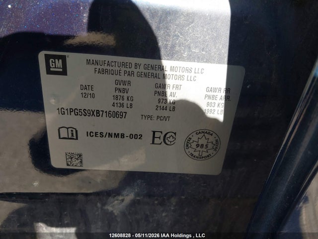 2011 Chevrolet Cruze Lt Turbo მანქანა იყიდება აუქციონზე, vin: 1G1PG5S9XB7160697, აუქციონის ნომერი: 12608828