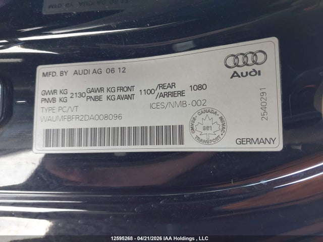 Aukcja sprzedaży 2013 Audi A5 2.0t Premium, vin: WAUMFBFR2DA008096, numer aukcji: 12595268