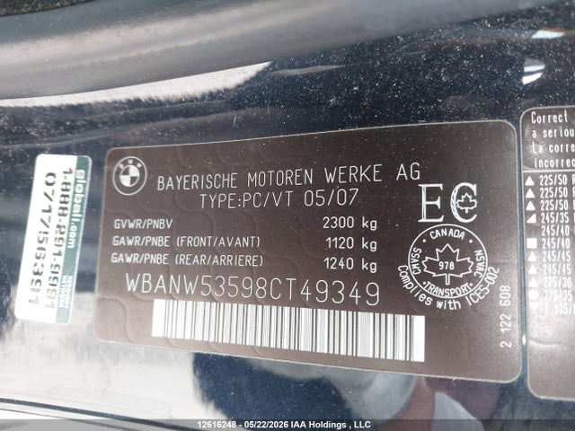 Aukcja sprzedaży 2008 Bmw 550 I, vin: WBANW53598CT49349, numer aukcji: 12616248