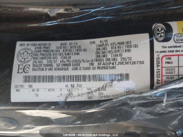 2014 Ford Fiesta S მანქანა იყიდება აუქციონზე, vin: 3FADP4TJ9EM126750, აუქციონის ნომერი: 12616249