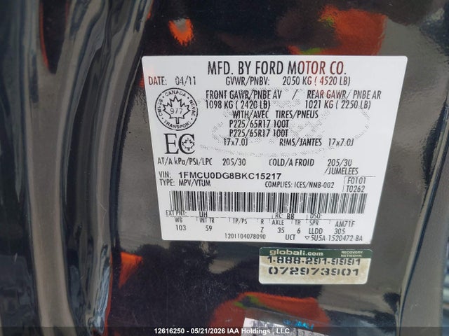 Продаж на аукціоні авто 2011 Ford Escape Xlt, vin: 1FMCU0DG8BKC15217, номер лоту: 12616250