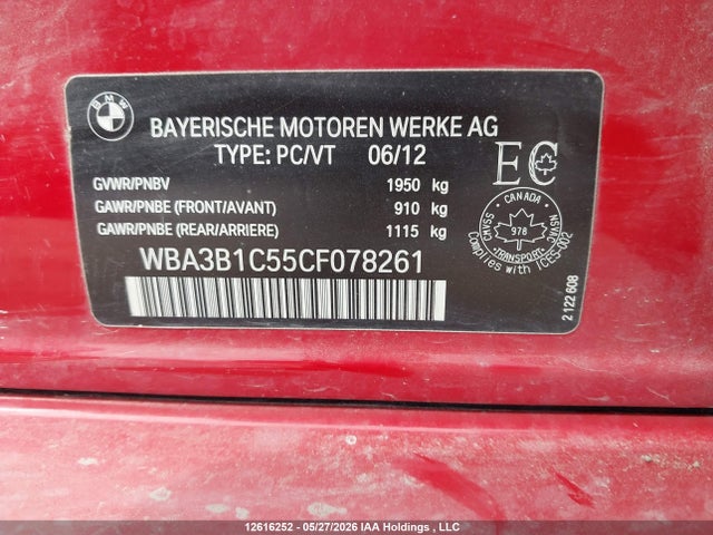 Aukcja sprzedaży 2012 Bmw 320i, vin: WBA3B1C55CF078261, numer aukcji: 12616252