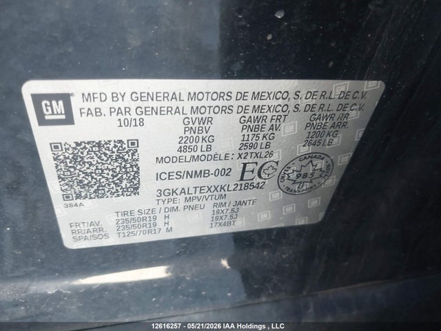 2019 Gmc Terrain Sle მანქანა იყიდება აუქციონზე, vin: 3GKALTEXXKL218542, აუქციონის ნომერი: 12616257