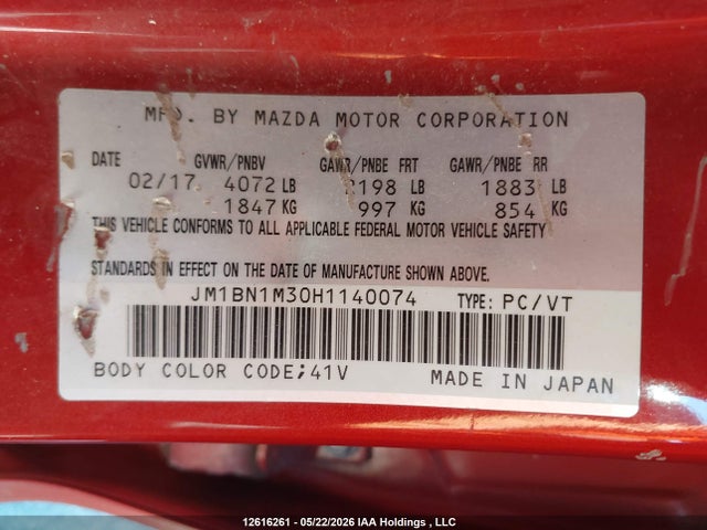 Продаж на аукціоні авто 2017 Mazda 3 Grand Touring, vin: JM1BN1M30H1140074, номер лоту: 12616261