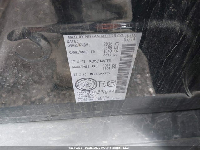12616265 :رقم المزاد ، 5N1AT2MT3EC836382 vin ، 2014 Nissan Rogue مزاد بيع