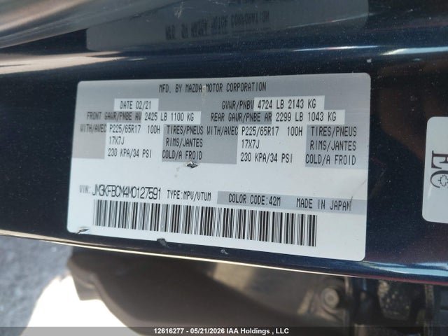 Продаж на аукціоні авто 2021 Mazda Cx-5 Gs/kuro Edition/signature, vin: JM3KFBCM4M0127591, номер лоту: 12616277